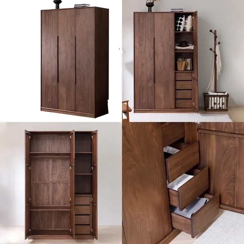for North American Black Walnut All Solid Wood Large Wardrobe Log Two Door Wardrobe Italian Bedroom Cabinet Locker Swing Door