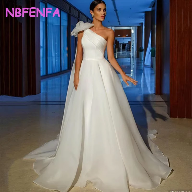 French Elegant One-Shoulder Wedding Dresses for Bride Elegant Trailing Long Prom Evening Guest Party Women Dress Formal vestidos