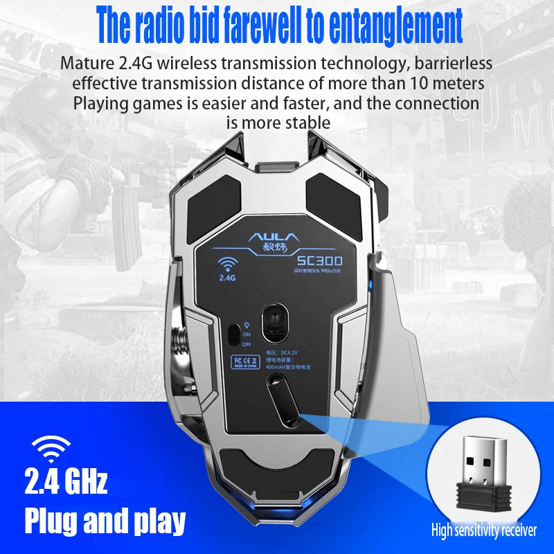 SC300 Ratón y Ratón Inalámbricos Carga Esports Pollo Comiendo Aliento Efecto de Luz Computadora Portátil