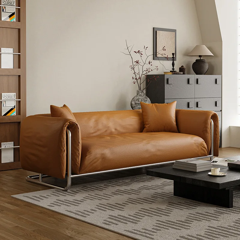 Black straight row single sofa small apartment living room anti-cat scratching leather sofa