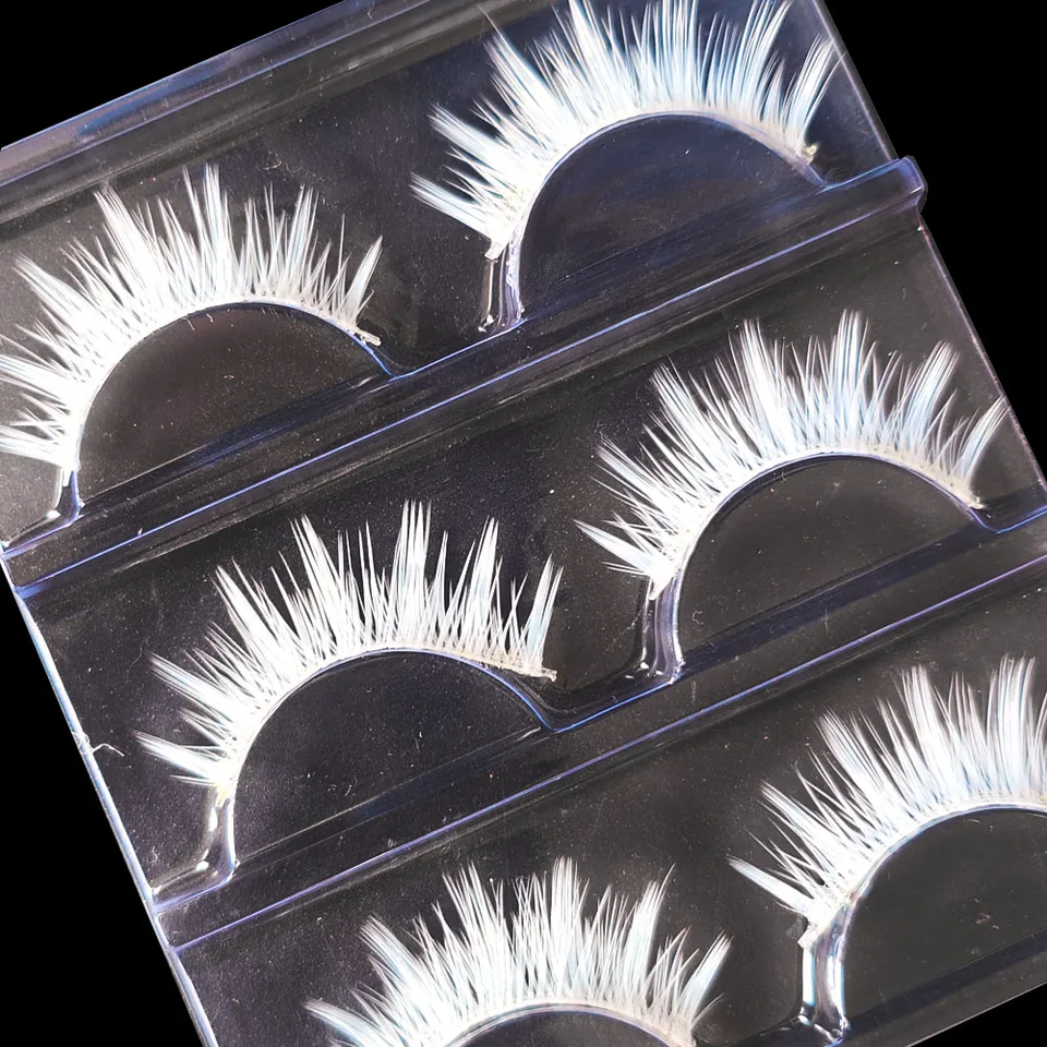 3 pares de pestañas postizas blancas para cosplay, extensión de aspecto natural, largas y gruesas, estilo japonés, diablillo, Halloween 2
