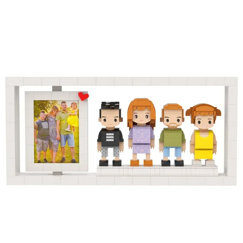 4 Person Custom Brick Figure Full Body Photo Interlocking Frame - Personalized Home Decor Model Plastic Kit Toy