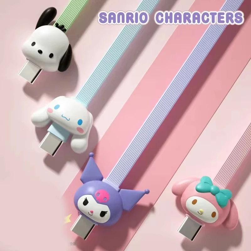 

Kawaii Sanrio Hello Kitty Kuromi Ins Mobile Phone Data Cable Cartoon Cinnamoroll Cute Doll Charging Cable Type-C Christmas Gifts