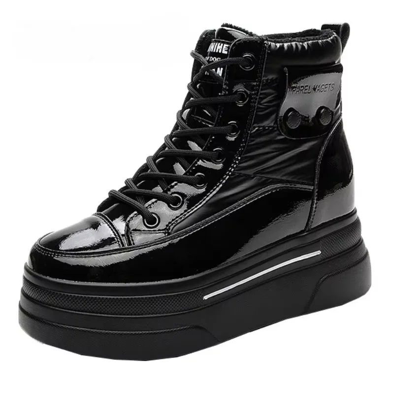 

9cm Fashion Down Genuine Leather Women Shoes Snow Ankle Booties Platform Shoes Wedge Hidden Heels Warm Women Autumn Casual Boots