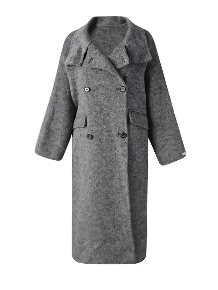 HUISONG 70% Wool Double Breasted Big Size Woolen Coat New Lapel Long Sleeve Women Jacket Fashion Tide Autumn Winter 2025 g481yt