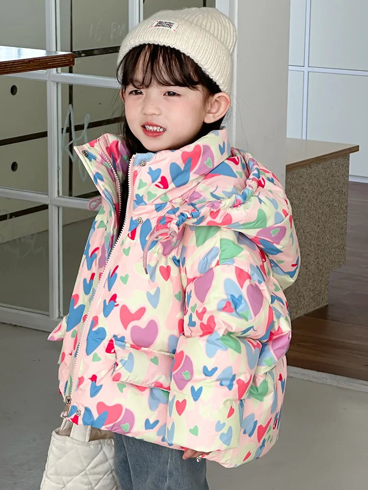 2024 New Winter Girls White Duck Down Jacket Children Cute Printed Hooded Warm Down Coat y1391 image 4
