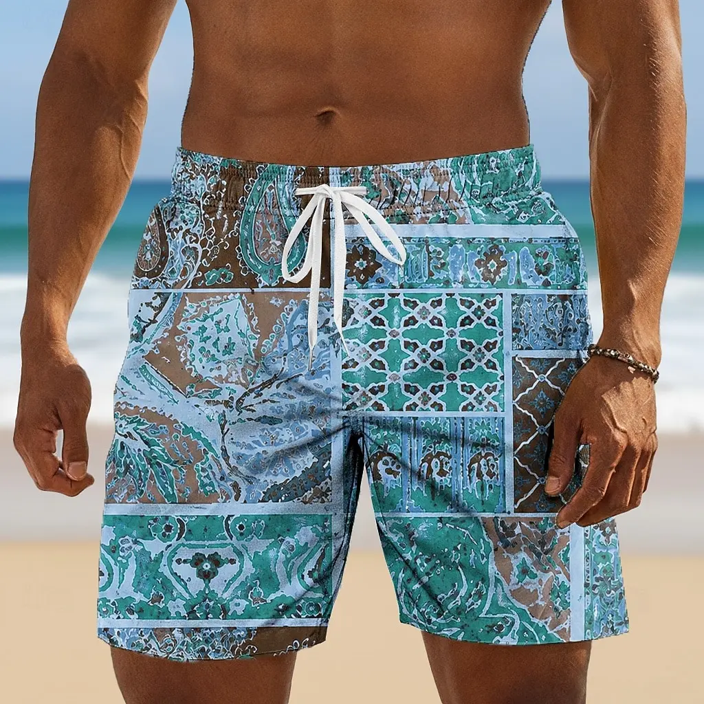 Fashion Printed Casual Men Shorts Elastic Waist Daily Wear Outdoor Vacation Walking All Match Trendy Male Short Pants