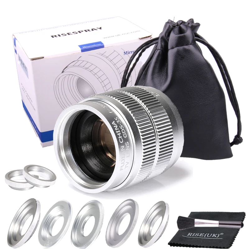 

Silver Fujian 35mm f/1.7 APS-C CCTV Lens+5 adapter ring+2 Macro Ring for NEX FX M4/3 NIKON1 EOSM Mirroless Camera