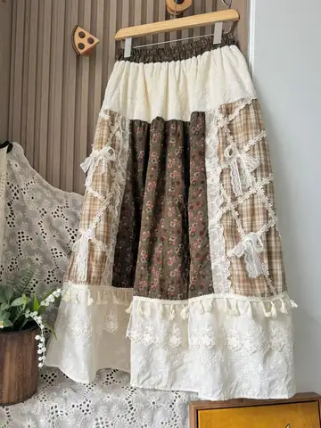 Autumn Winter Mori Girl Skirt Woman Loose Cotton Linen Skirt Lolita Princess Midi Petticoat Skirt Faldas Mujer Faldones Para