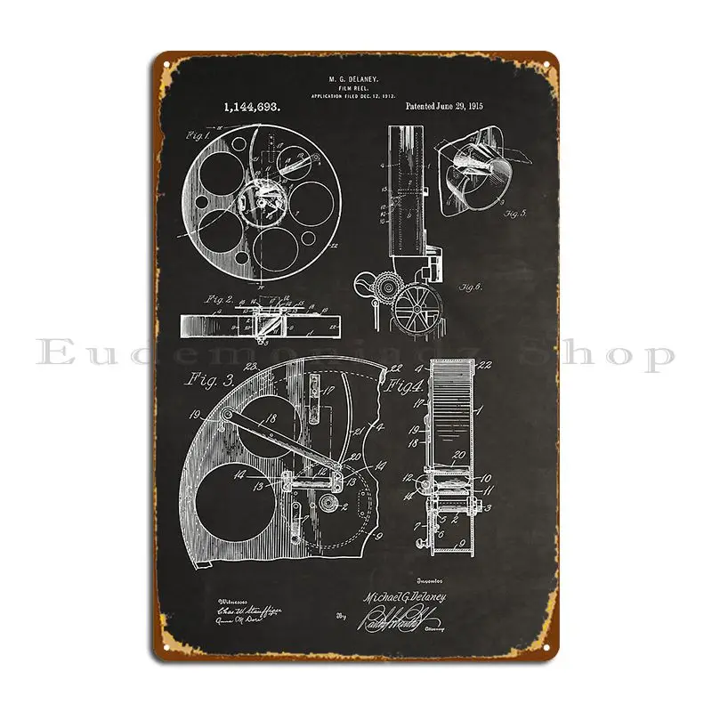 Cameraman Film Reel Patent Drawings 1915 Metal Plaque Poster Club Cinema Cinema Cinema Personalized Tin Sign Poster