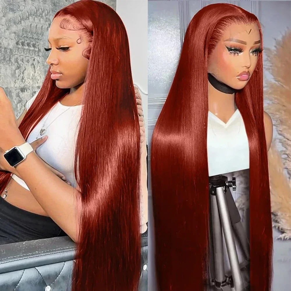 

Красновато-коричневый прямой парик 13x6, человеческие волосы, бесклеевые, цветные, 30-дюймовые, вьетнамские, 13x4, прозрачные, HD, кружевные, фронтальные парики