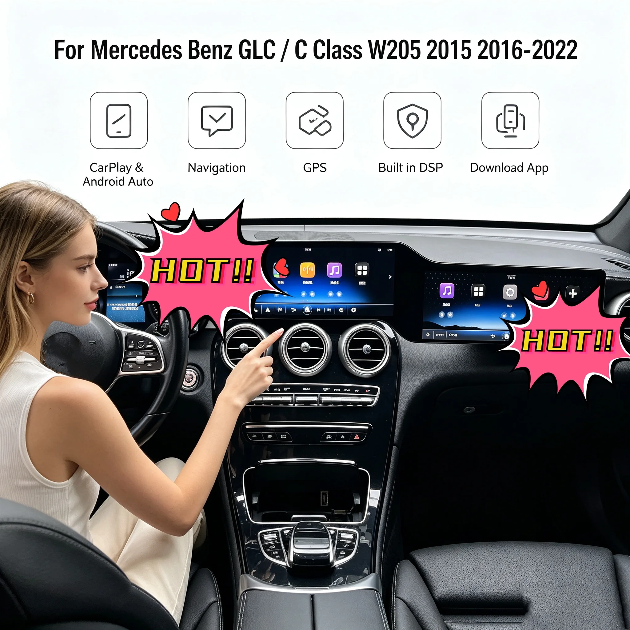 R Android  Auto Radio 24.6inch Screen For Mercedes Benz GLC / C Class W205 2015 2016 -2022 Carplay Car Multimedia Player Stereo