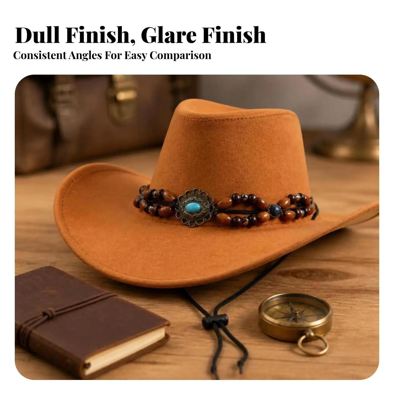 Adjustable Cowboy Sun Hat with Decorative Turquoise Ornament and Stitched Brim for Summer