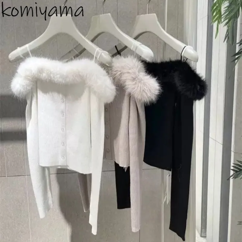 Long Sleeve Off Shoulder Outerwears Sexy Slash Neck Cardigan Single Breasted Sweater Spring Women Clothing Japan New Cardigans