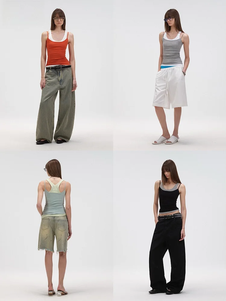 

ACSENSE STUDIO Slimming High Elastici Dual Color Blo Workwear Strap Top Street Sle Bal Women's Vest Top