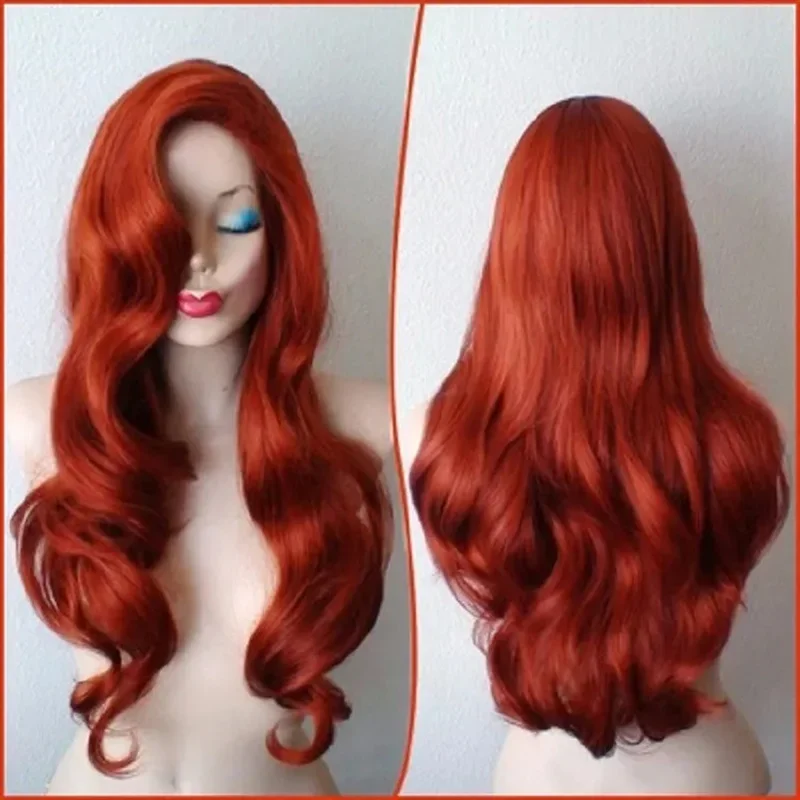 

Jessica Rabbit-Perruque longue ondulée, cheveux rouges cuivrés, petite sirène, princesse Ariel, costume cosplay, degré de chal