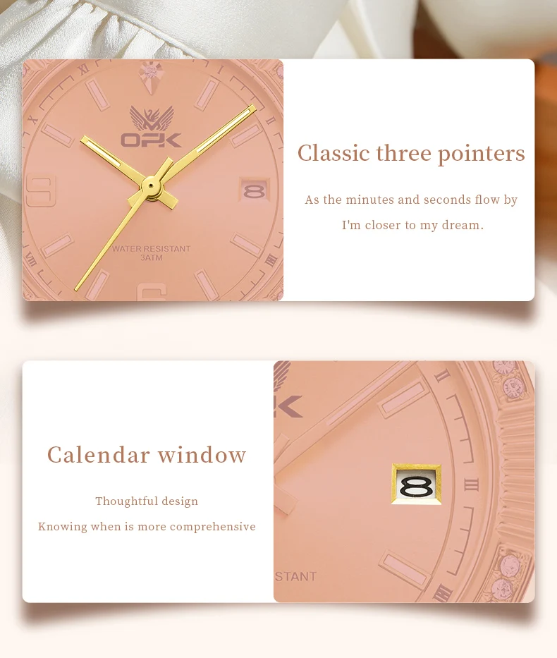 OPK 8184 Роскошные полностью золотые женские часы, водонепроницаемые светящиеся кварцевые часы с автоматической датой, брендовые оригинальные мужские и женские часы для отдыха