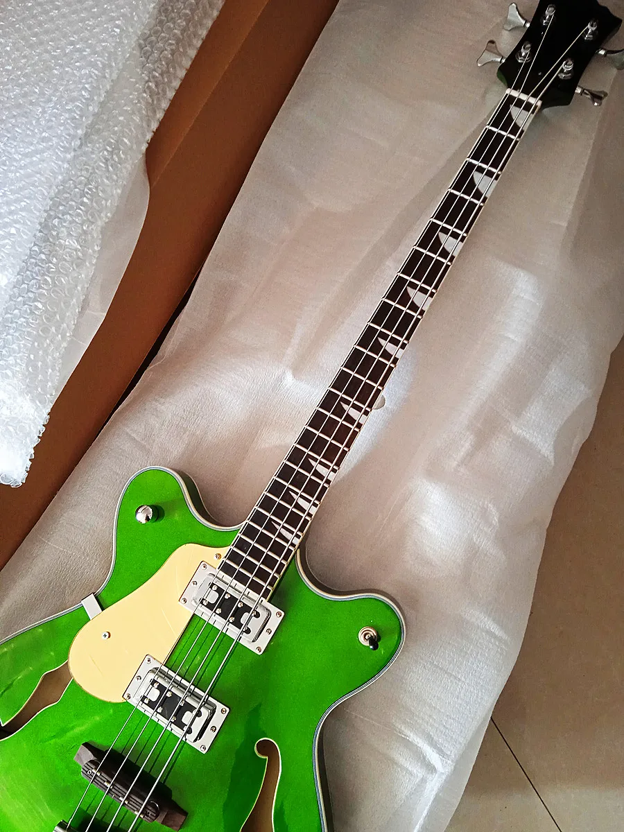 Left-Handed Bass clear Green Gloss vintage Electric Guitar Golden protective plate