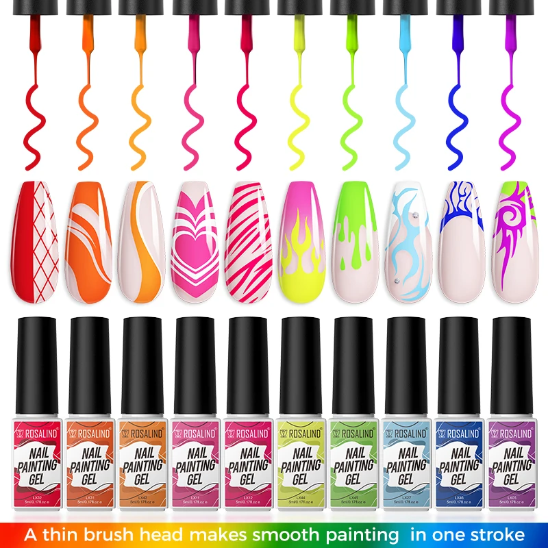 Rosalind 5ml Liner Gel Polish Neon Painting Gel Nail Polish French Style Drawing Line Nail Art Vernis Semi Permanent Nail Art