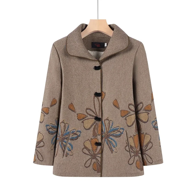 Grandma Jacket Outwear Two Piece Set Spring Autumn Mom Woolen Coat Fabric Square Neck Tops Pant Set Old Lady Fashion Outfit 5XL
