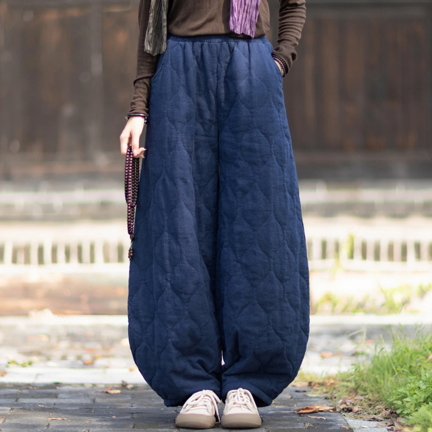 Warm Cotton-Padded High-Waist Lightweight Women's Trousers Autumn Winter Outdoor Wear Cotton Linen Blend Comfortable Fit