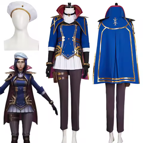 Arcane Caitlyn Cosplay Fantasia Hat Jacket Pants Game Costume Disguise For Girls Women Adult Halloween Carnival Party Suit