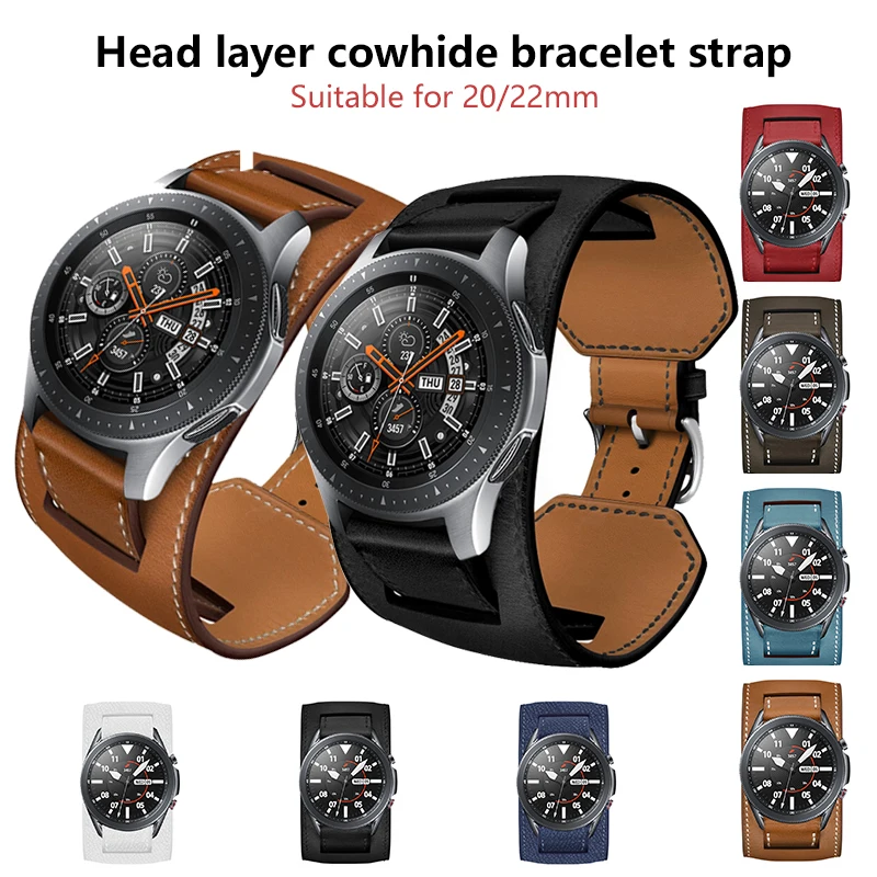 

Кожаный ремешок-браслет с головным слоем 2025 для широкого ремешка 20/22 мм, ремешок для Samsung Watch Samsung Galaxy Watch 6/4/5/7/Active 2 40 мм
