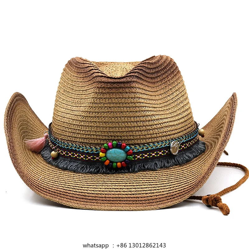 

Western Cowboy Straw Hat Foldable Windbreak Cord