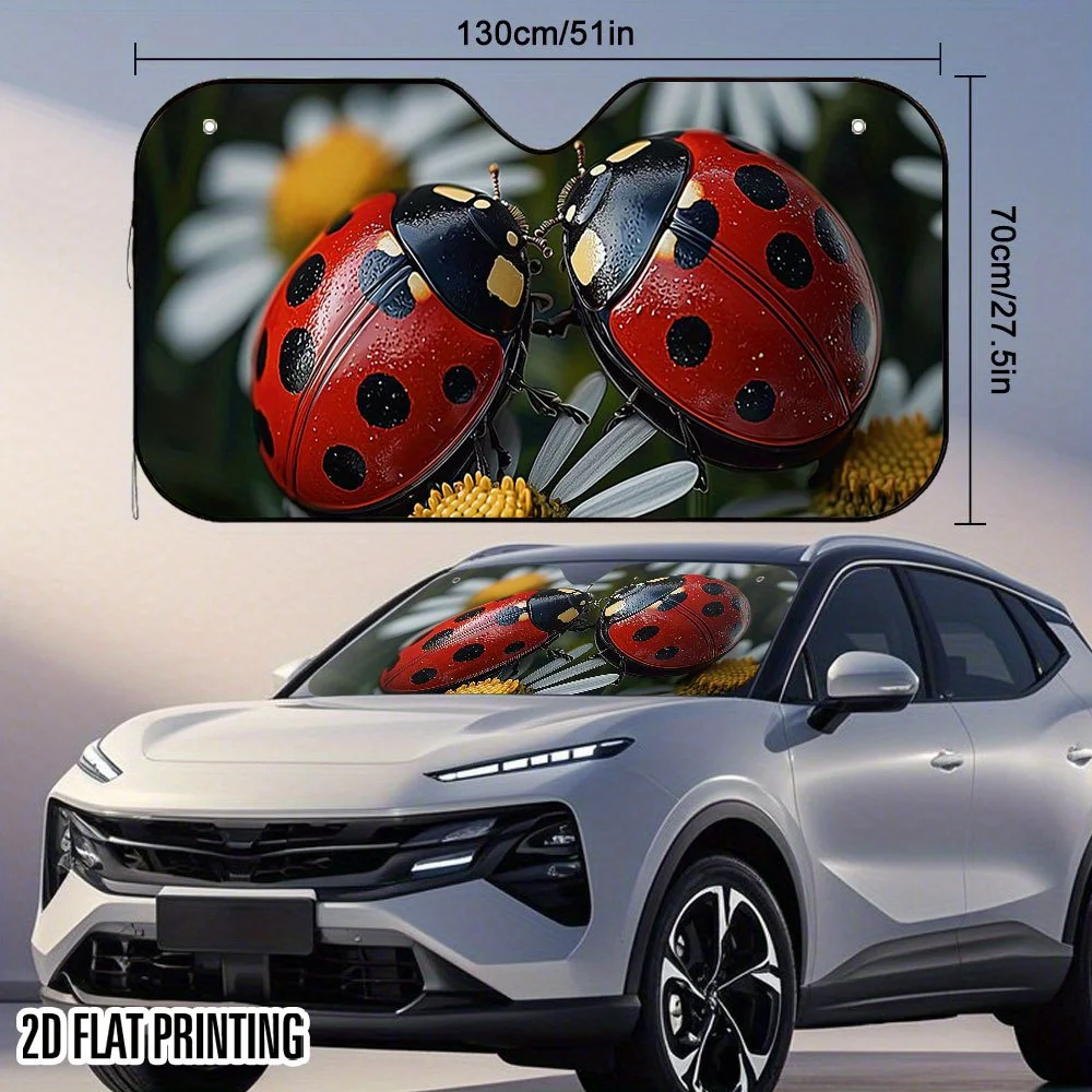 1pc 2D Flat Ladybug Language Design Car Sunshade – Protects Your Vehicle From Heat, Stylish & Efficient, Includes 4 Suction Cups