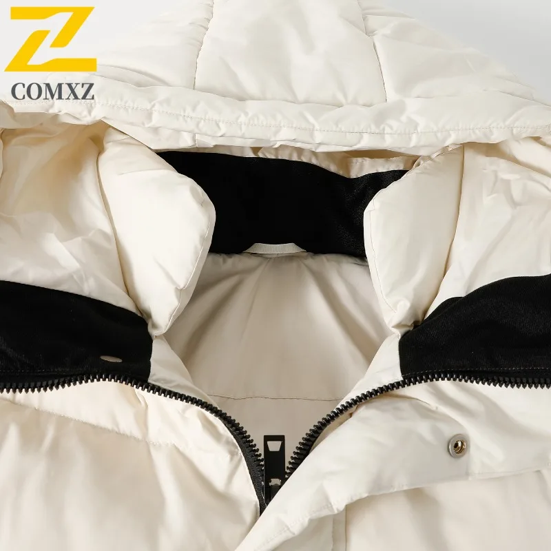 COMXZ Men Travel Down Jacket Classic Hooded Travel Windproof Warm Parka Ultra Light Camping Cold Resistant Winter Puffer Coat