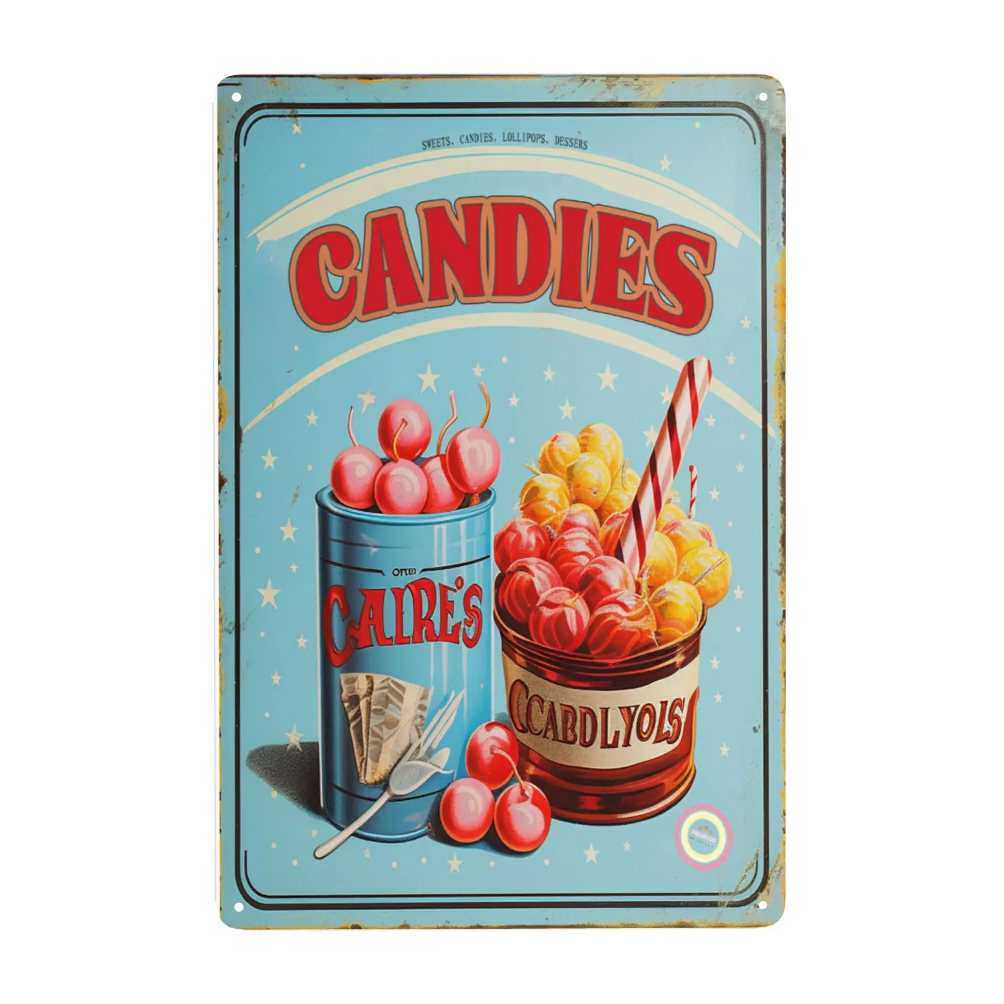 Decoración;; Letreros de hojalata de caramelos, letrero de hojalata de metal vintage azul claro para hombres y mujeres, decoración de pared para bares, restaurantes, cafeterías y pubs