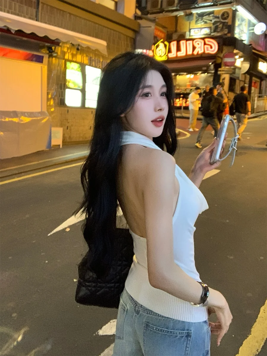 

Chenxi He Легкий сексуальный вязаный жилет с вырезами Bal ort Svel Женский модный облегающий подвесной топ