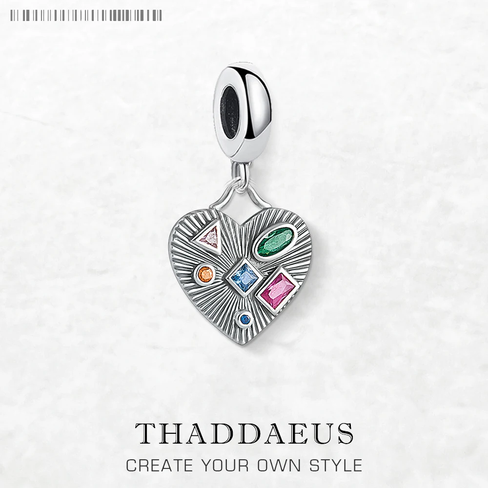 

925 Sterling Silver Bohemia Colorful Heart Pendant Dangle Charm For Women New Love Fine Jewelry