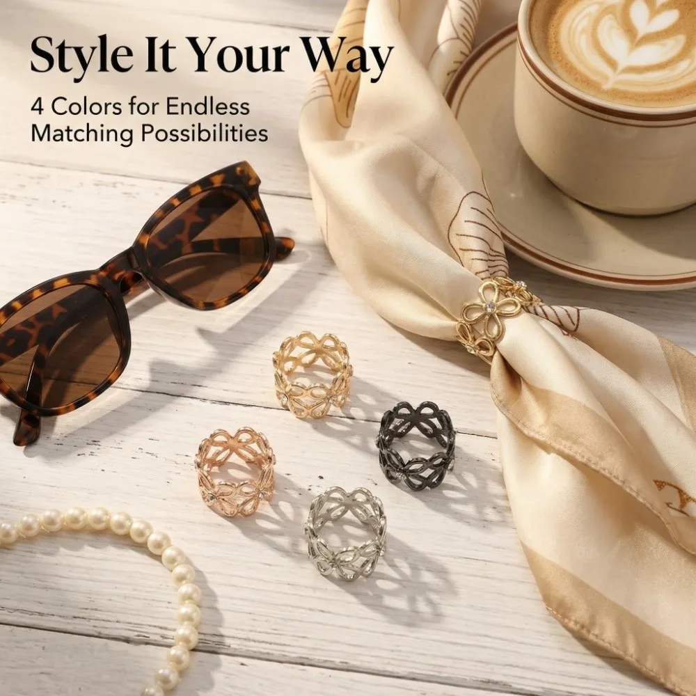 

Crystal Shawl Rings Clip Flower Design Hollow Out Scarf Buckle Adjustable Alloy Material Hijab Clip Versatile Application