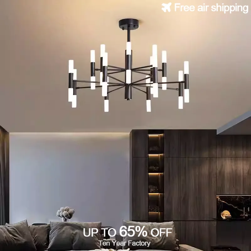 Gold Black Full Brass Glass Stick LED Chandelier Modern Luxury Hanging Light for Dining Room Ceiling Decoration Fixture