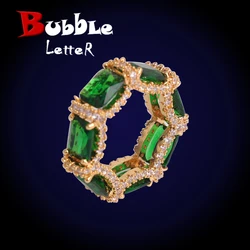 Bubble Letter Blue Stone Ring for Women Iced Out Finger Bling Rrtro Fashion Hip Hop Rapper Rock Jewelry