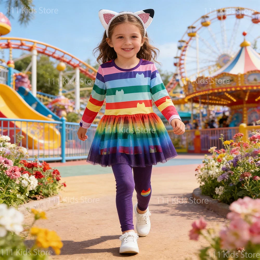 Cats Clothing Sets for Children Cosplay Costume Summer Dress Rainbow Perform Girls Birthday Gift Outfits