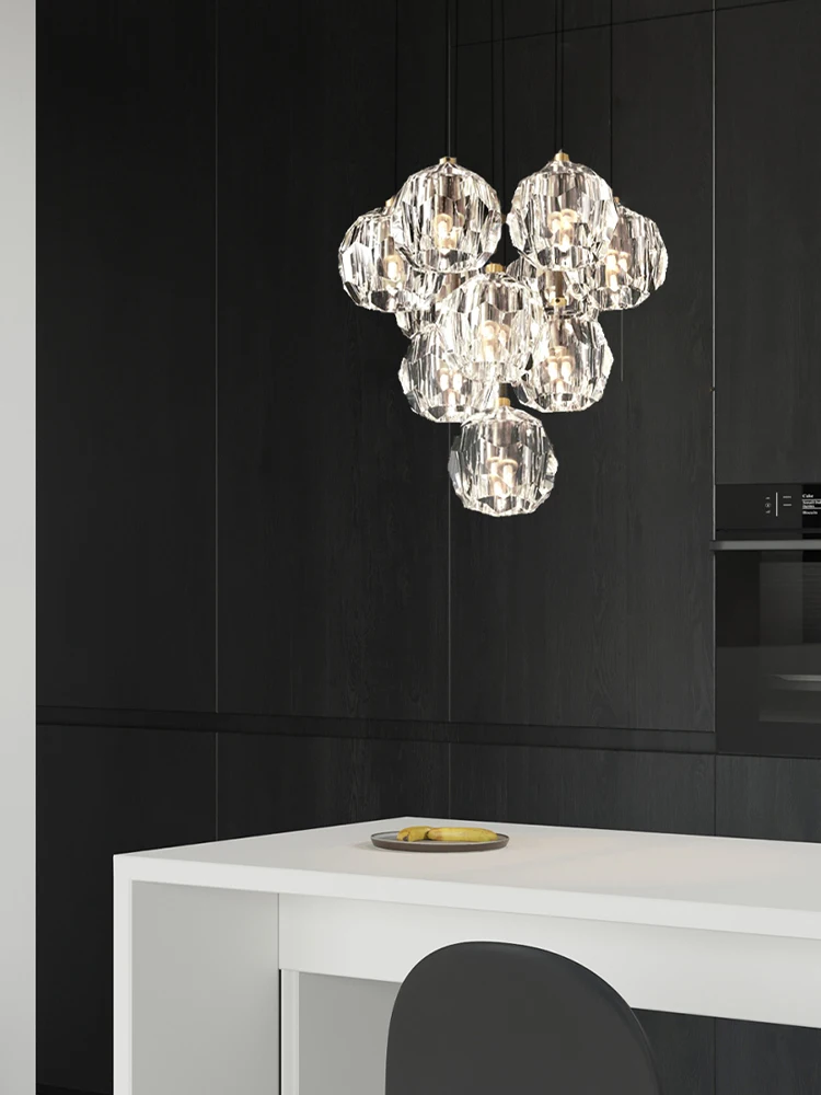 Modern Luxury Glittering Crystal Ball Pendant Light Led Chandelier Home Hanging Lamp Long Dining Table Lighting Fixture Lustres