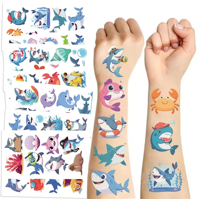 

10Sheets Cartoon Shark Small Tattoo Stickers Aesthetic Children's Washable Decoration Scrapbooking Stationery School Supplies