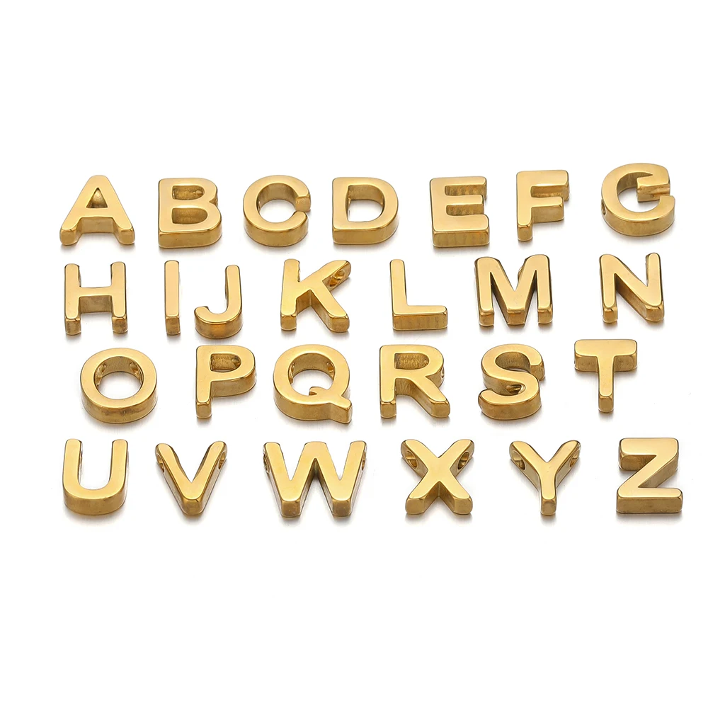 10 Stück Edelstahl 18k Goldfarbene Buchstabenperlen Alphabet-Anhänger für DIY-Schmuckherstellung Halsketten-Zwischenstücke Zubehör – Detail 4