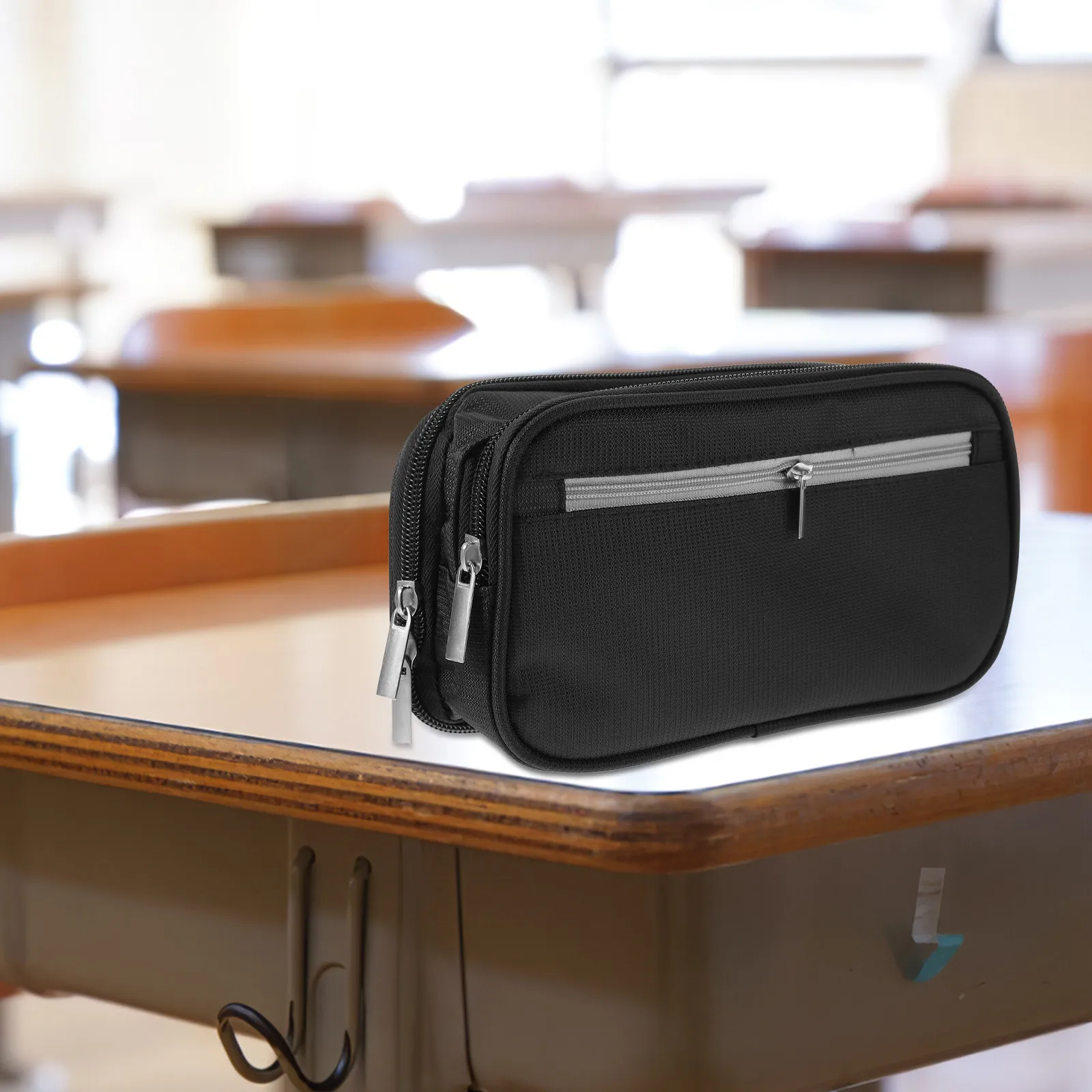 Large Capacity Three-Layer Pencil Bag Zipper Pen Pouch Portable Lightweight Wear-Resistant Student School Accessory Nylon Pencil
