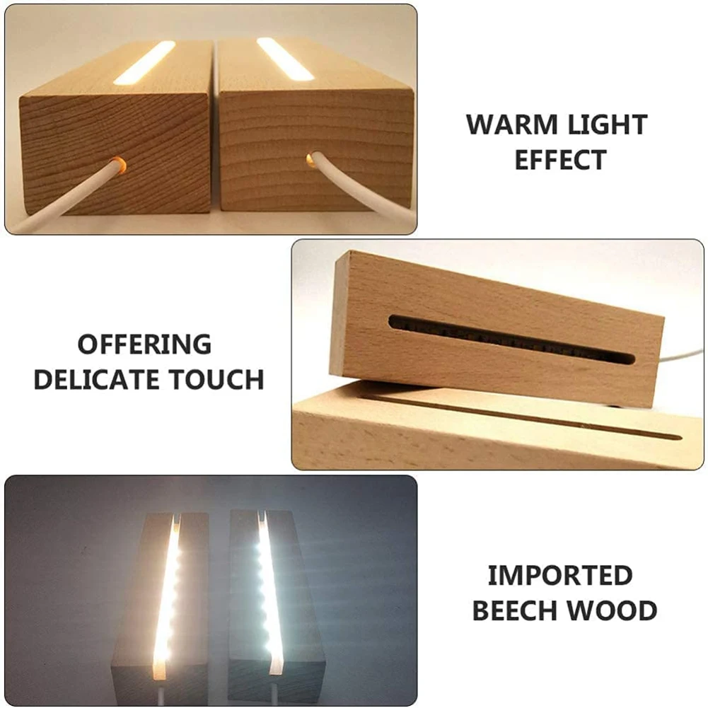

X64A_Wooden Rectangle Light Base,Wood LED Display Base Pedestal Light Lamp Stand for Acrylic,Crystal,Night Light,Resin Art