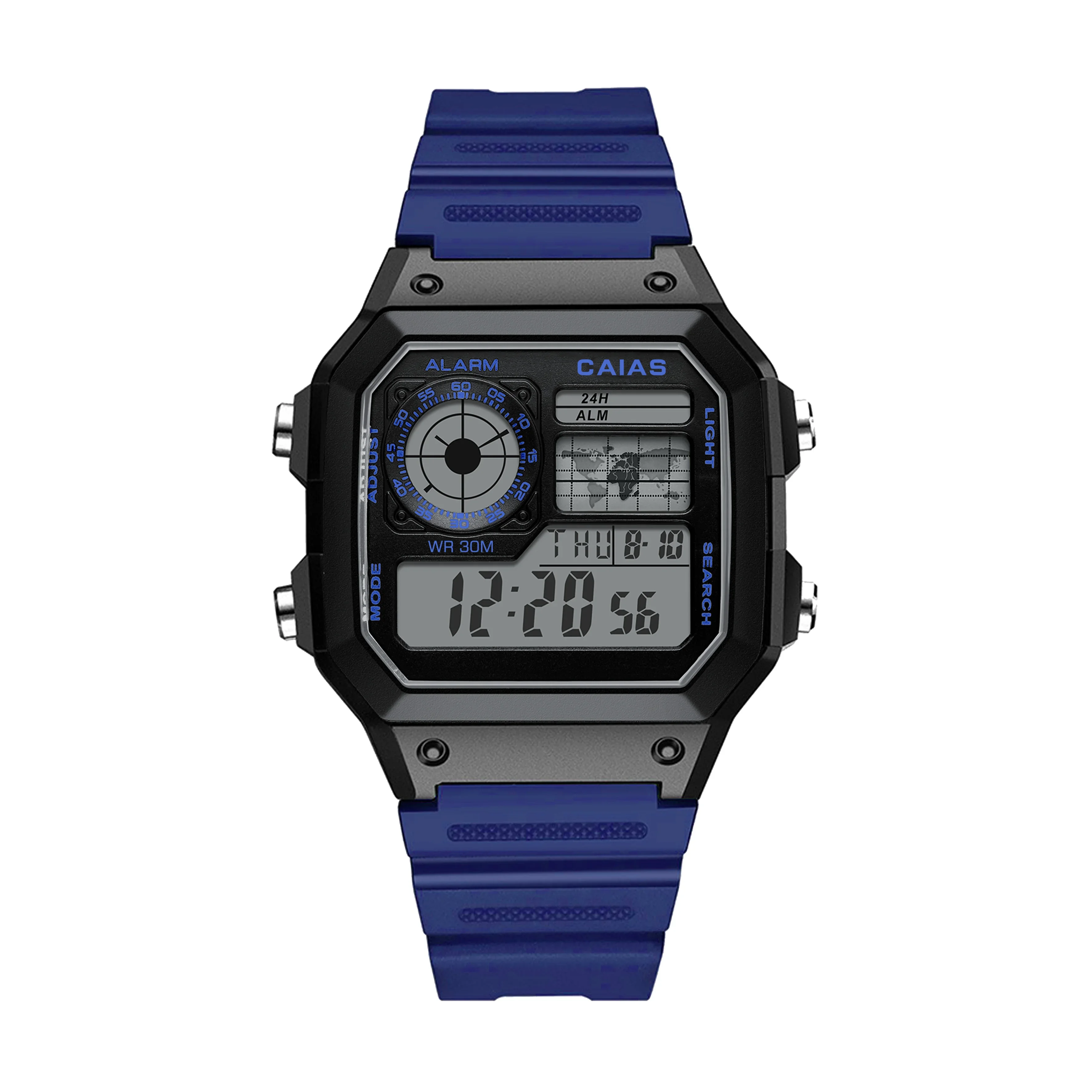 Shock resistance Digital Sports Unisex Watch Square Alloy LED Dial World Time Fully Functional Water Resistant Oak Series
