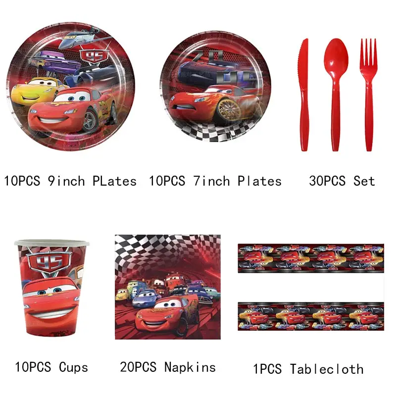 Disney Pixar Cars Birthday Party Decorations Lightning Mcqueen Car Theme Balloons Tableware Set Happy Banner Supplies Kids Boy