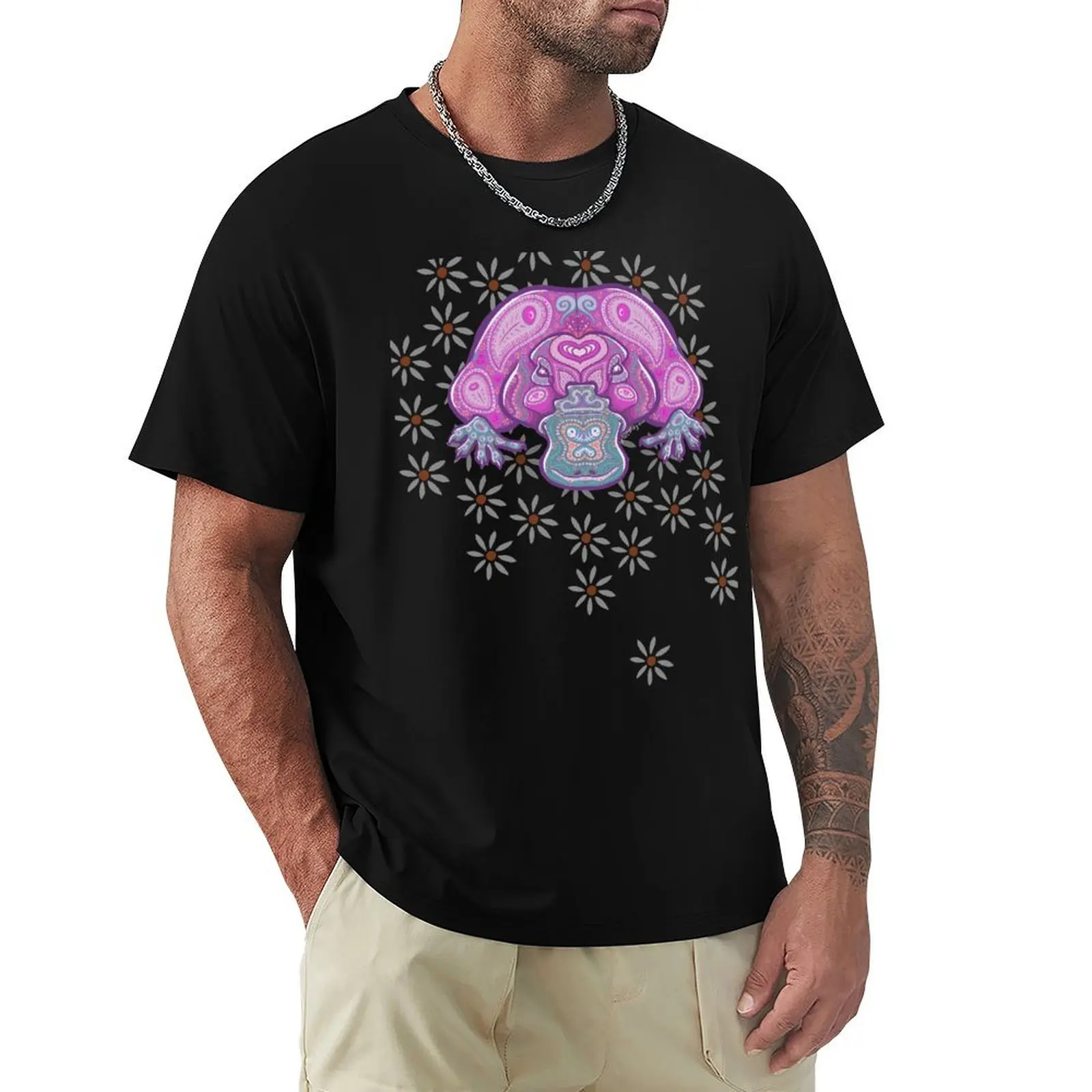 Alebrijes Style Platypus with Daises T-Shirt vintage graphic tee funnys man t shirt T-shirt men