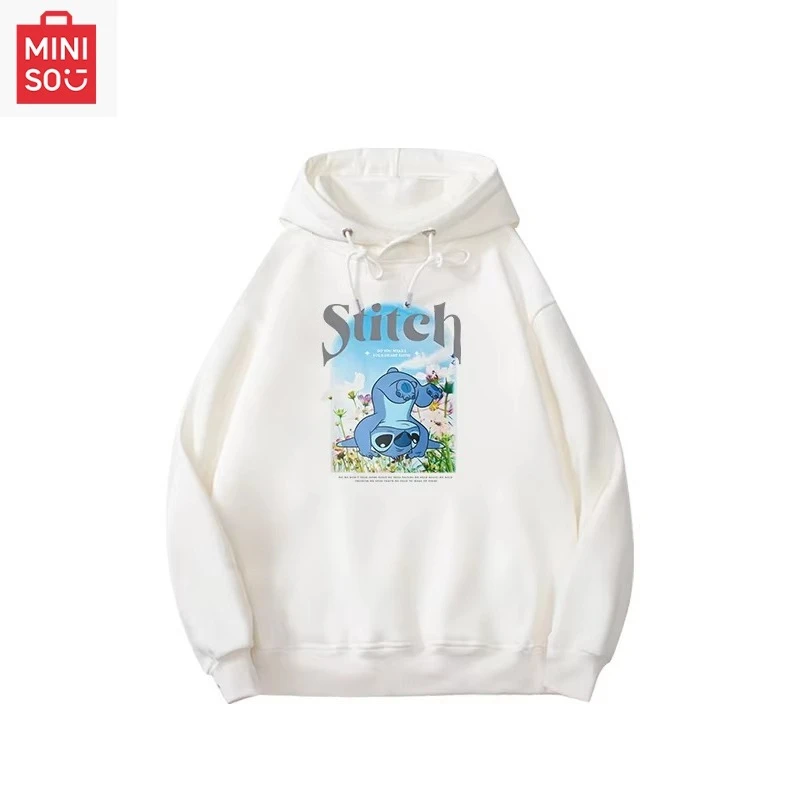 

Свитер со стежком, женская одежда Disney Stitch, новинка 2024, популярная ранняя осень, свободная с капюшоном и длинными рукавами, мультяшный дизайн, ниша