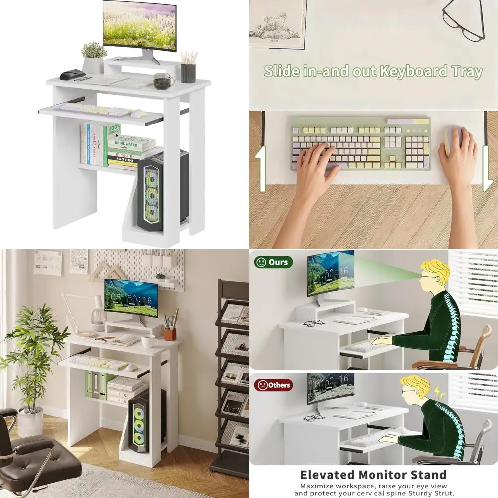 

Compact 30-inch Desk with Keyboard Tray and Storage, Modern Study Writing Desk for Monitor Stand, Ideal Workstation for Home Off