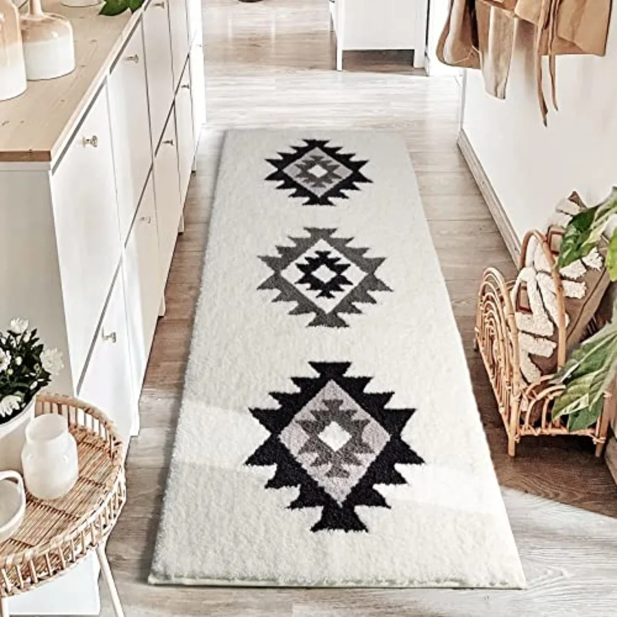 

Bathroom Runner Rugs 24x60 Inch - Non-Slip Quick Dry Machine Washable Bath Mats Boho Geometric Absorbent Long Carpet for Bathro