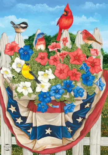 American Birds Spring Garden Flag Patriotic Floral 12.5