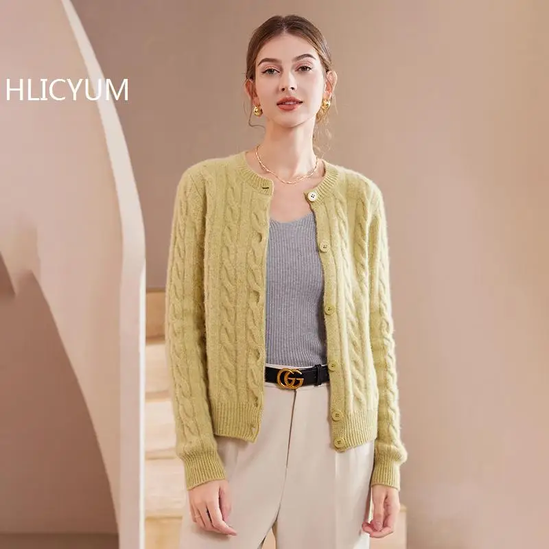 

Woman Cashmere cardigans Sweater Solid Casual Warm Outerwear Knitwear Tops 2024 Autumn Winter Women Clothing Wool Blouse HOT